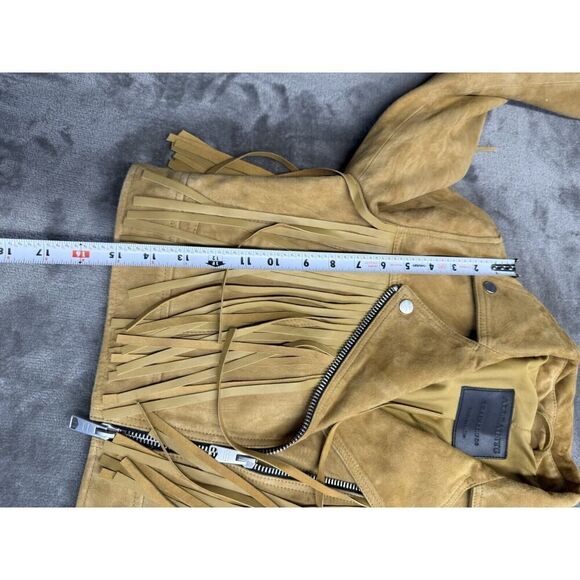 All Saints Tassel Fringe Cropped Genuine Suede Leather Biker Jacket sz 2 US - Picture 13 of 16